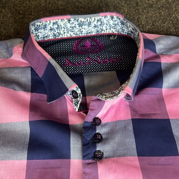 Au Noir Colourful Plaid Men’s Button Down Shirt Purple Punk Navy sz 6 (2XL) - Picture 6 of 14